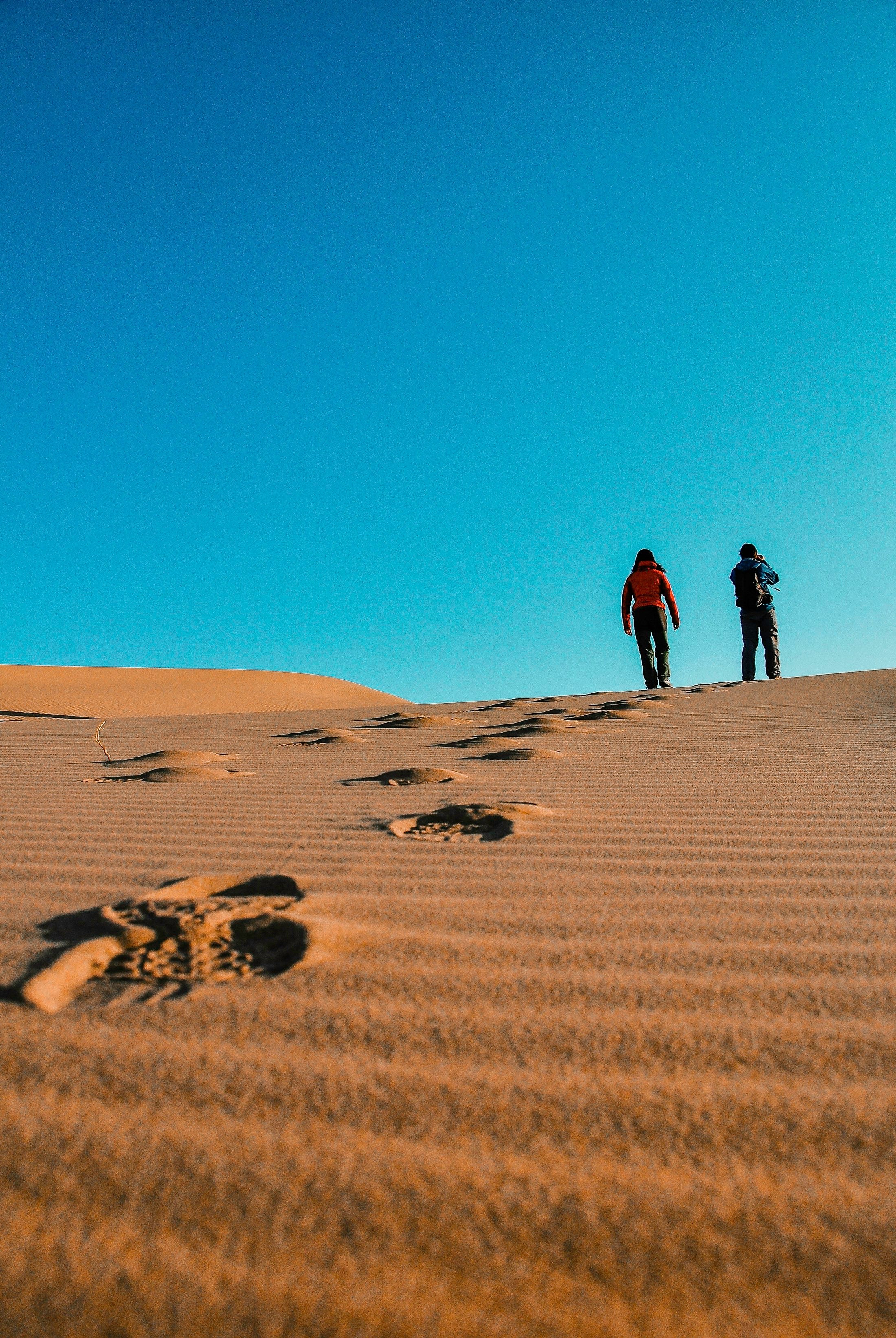 A traveller crosses the dunes
