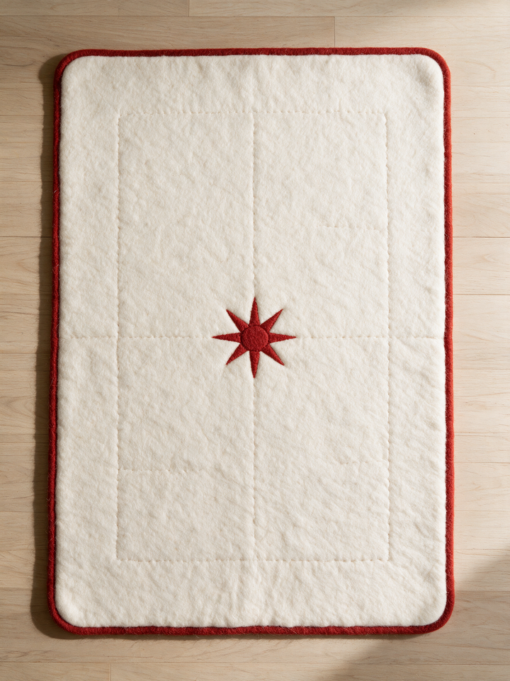 HUNNU Carpet, hand-felted wool with red star medallion