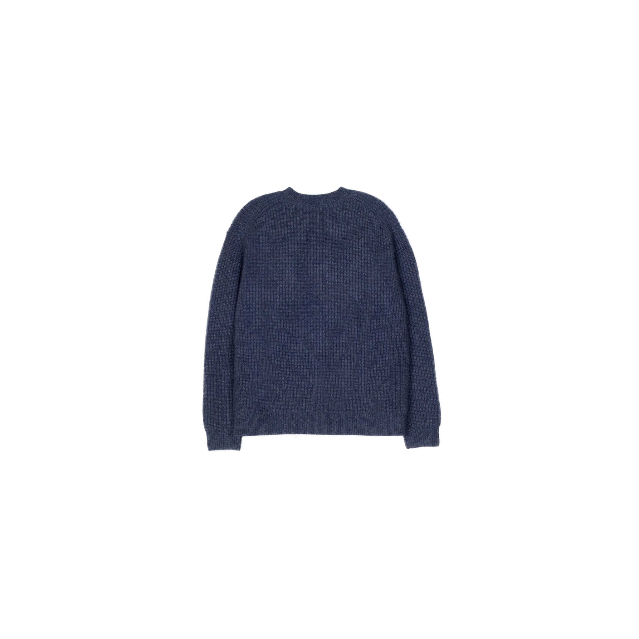 Heavy cashmere sweater in navy marl, back view