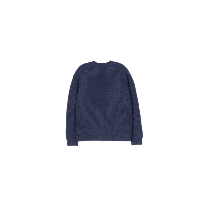 Heavy cashmere sweater in navy marl, back view