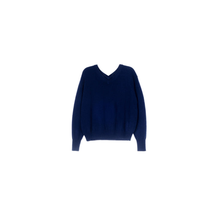 Women's V-neck sweater in navy, front view