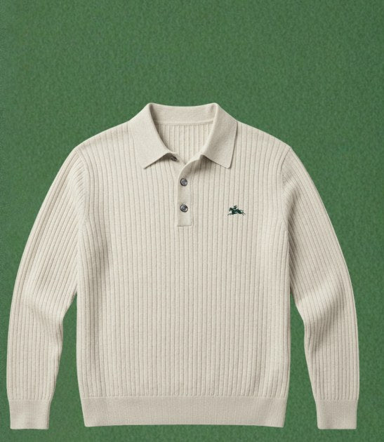 Cashmere silk knit polo in ivory, Collection 01 deck image (placeholder)