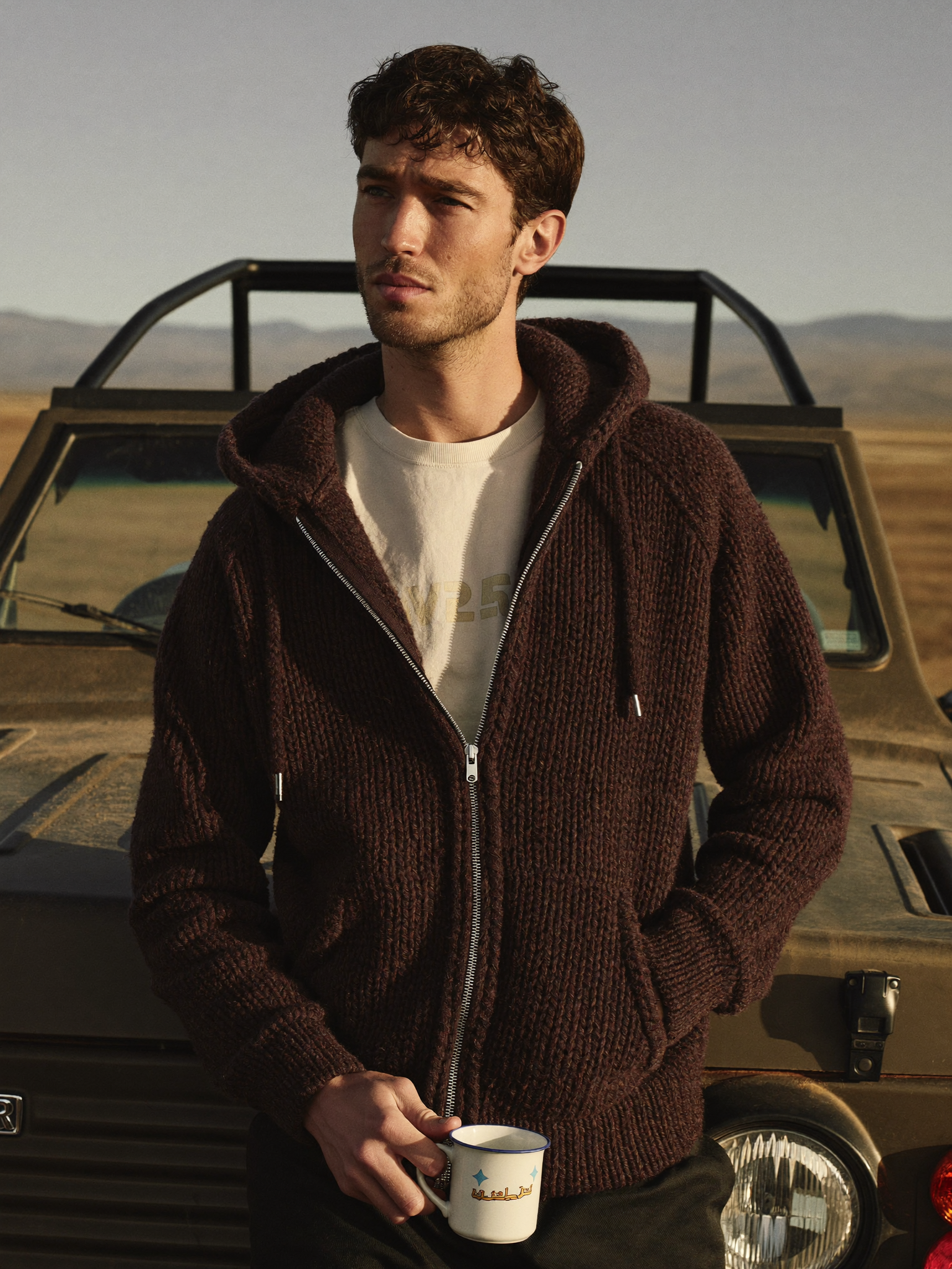 Steppe Zip Hoodie on the road
