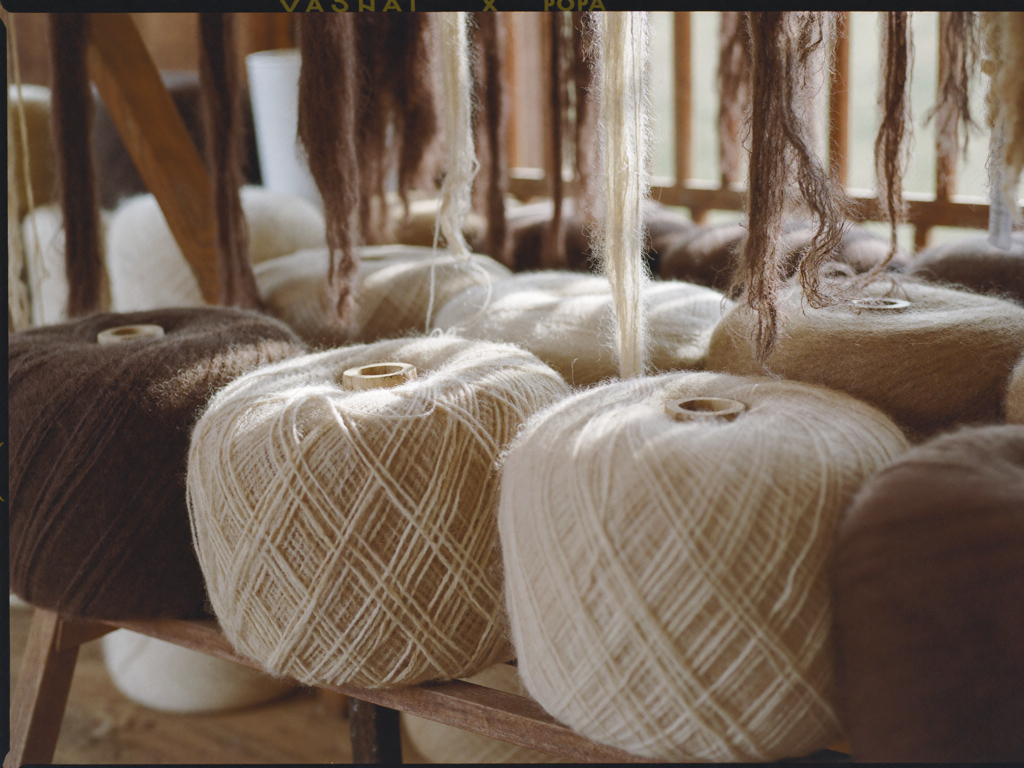 Undyed cashmere yarn cones at the Ulaanbaatar mill