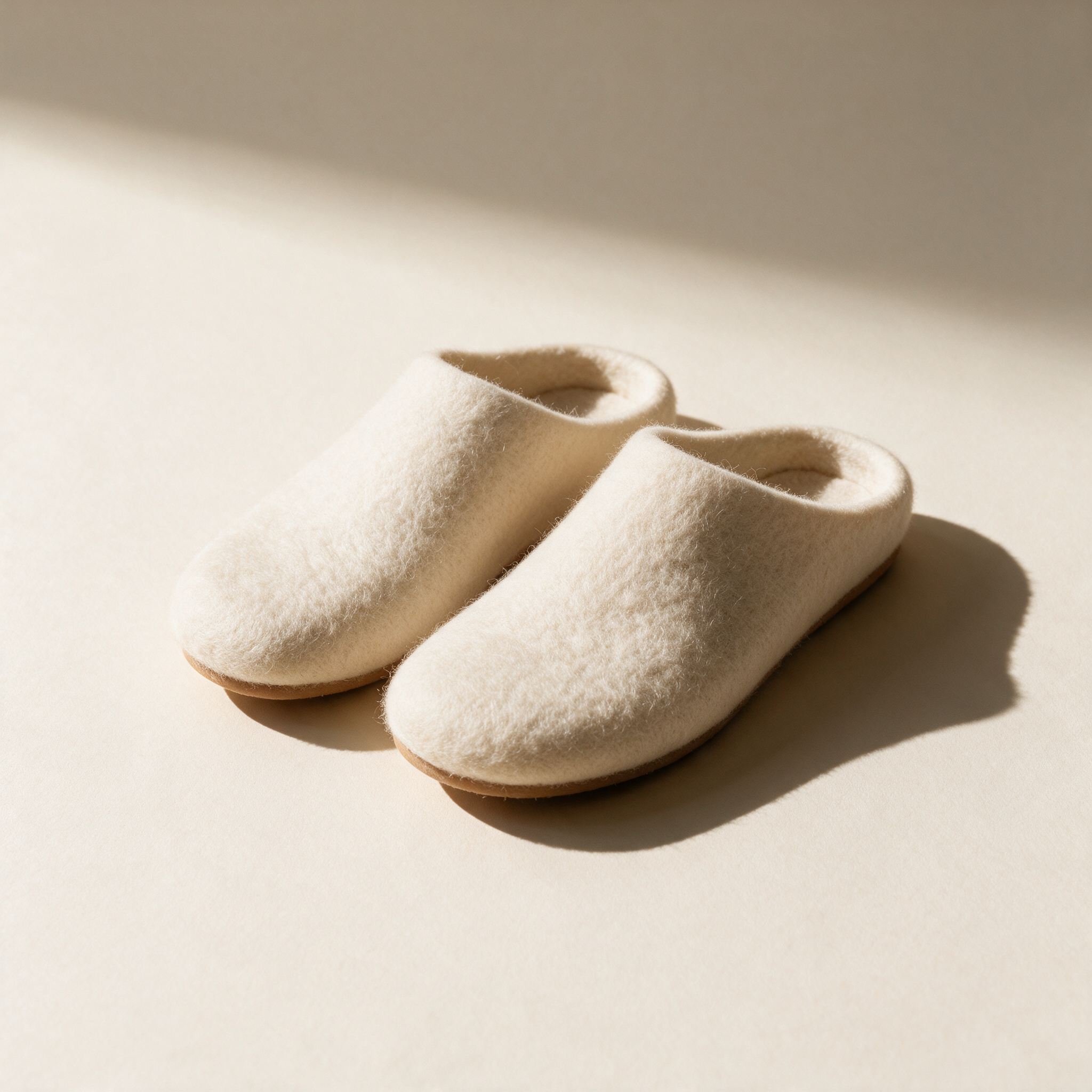 Felted Wool Slippers in cream