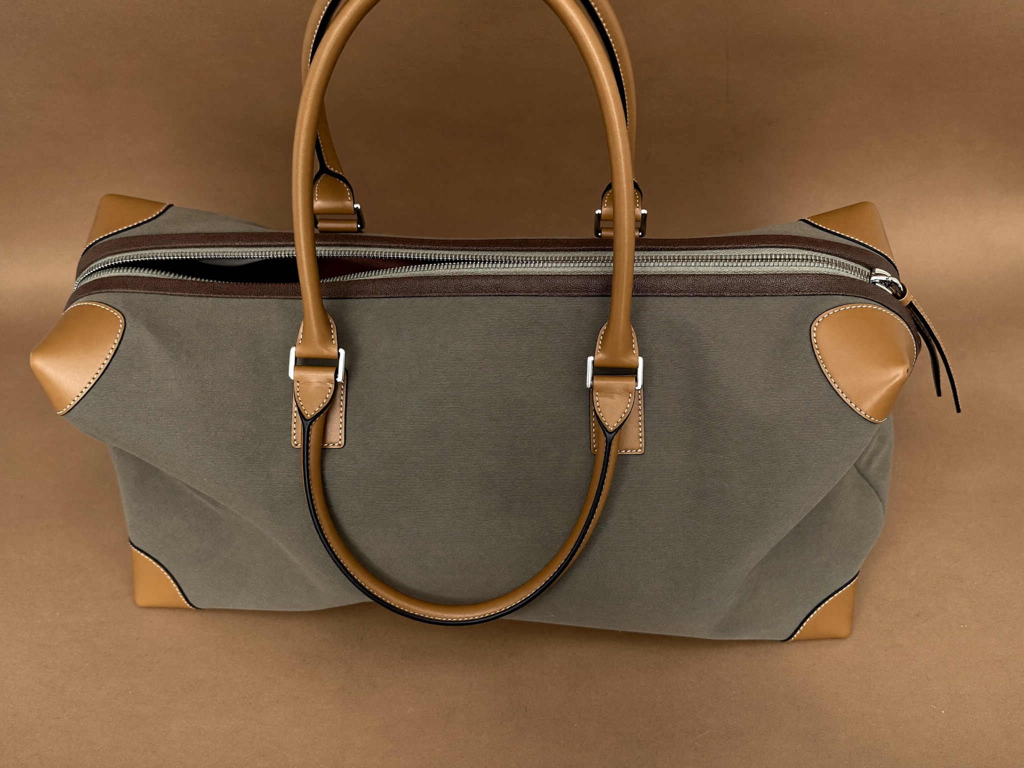 Weekender Duffel leather and canvas detail